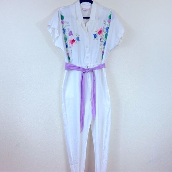 VINTAGE DRAGON FLY HAND EMBROIDERED WOMAN JUMPSUITS SIZE L - Picture 1 of 14